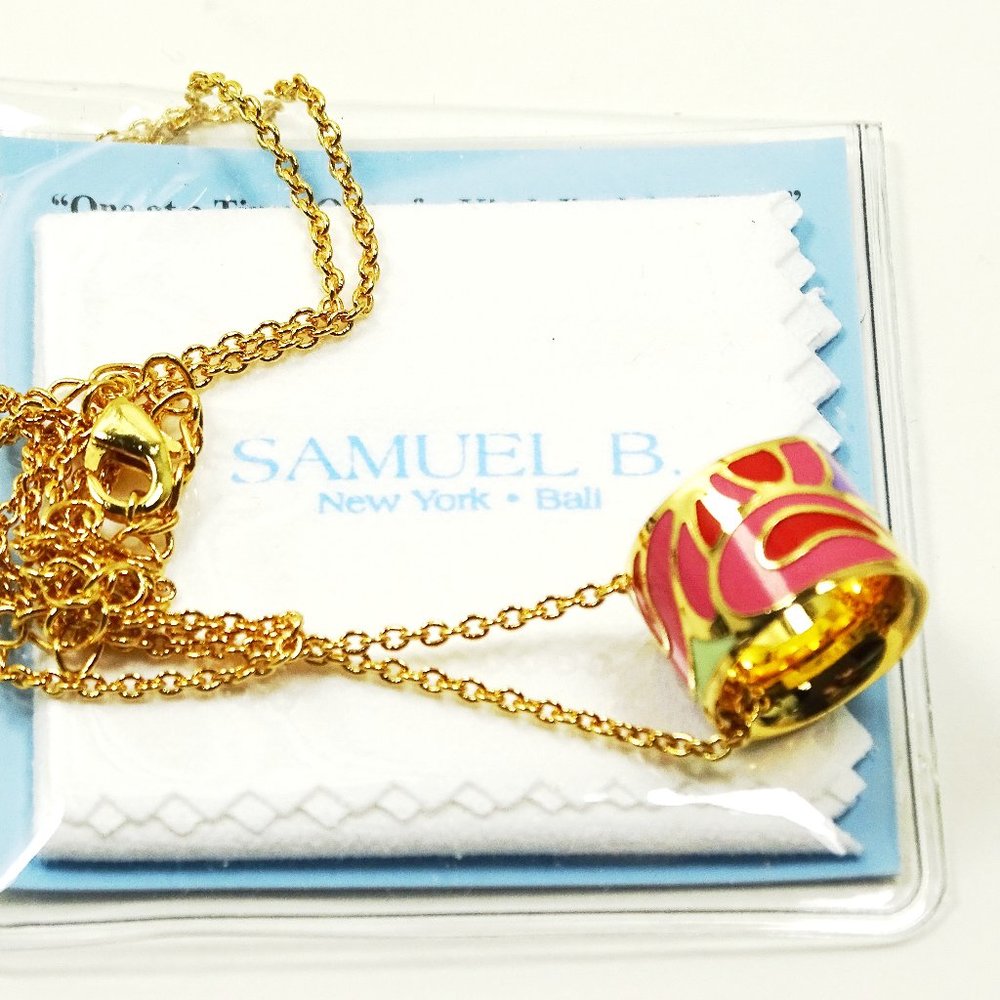 SAMUEL B BEHNAM Gold Plated Multi-Color Enamel Paisley Pendant & Chain Necklace
